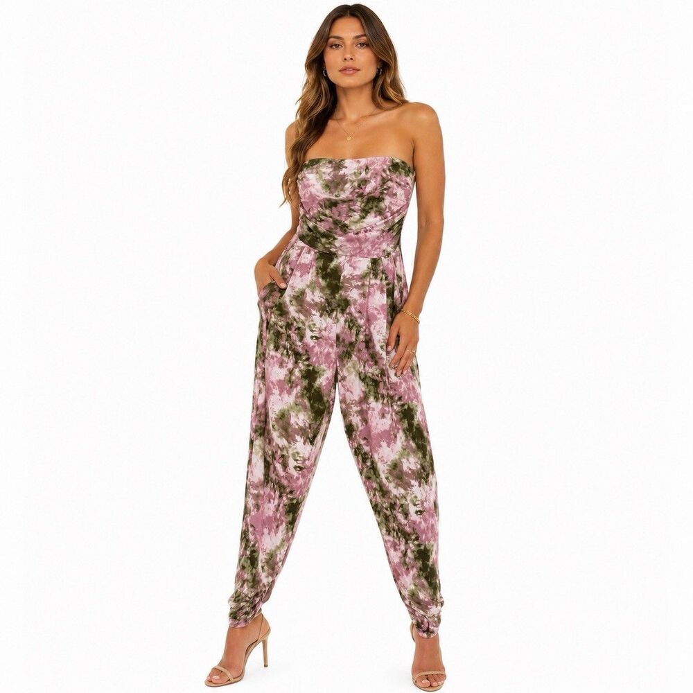 Full Circle Trends Pink Green Tie Dye Tube Top Jumpsuit Women Size XL NWT